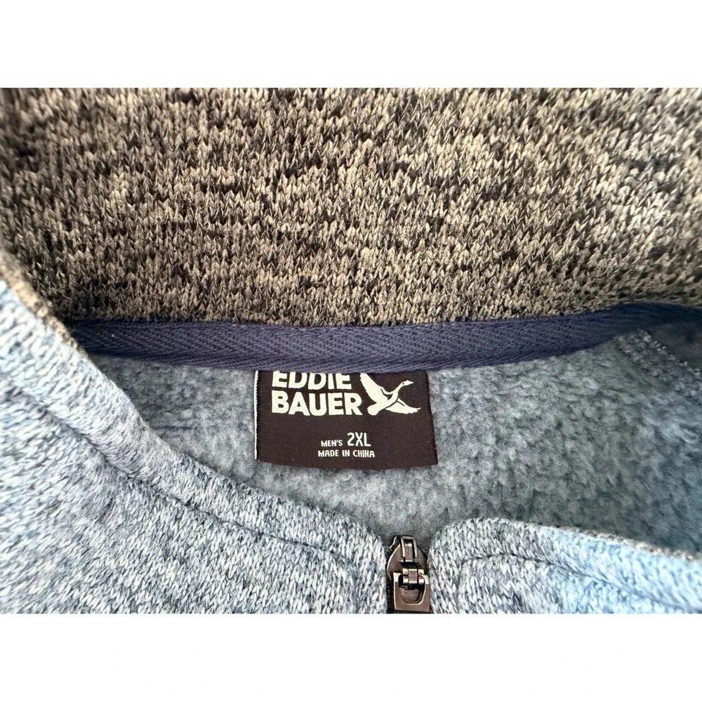 Eddie Bauer Mens 2XL Blue Heather Sweater Fleece Quarter Zip Pullover Jacket